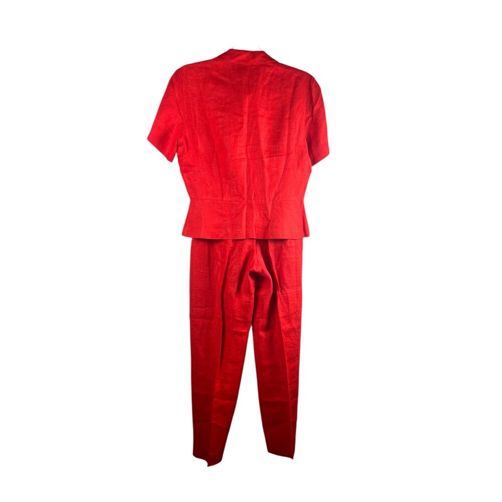 Vintage Red Linen Pant Suit Size 4 Tailored Blazer Trousers Coastal Chic Set - Picture 8 of 9
